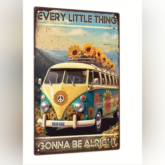 Hippie Metal Sign Sunflower 1960s Vintage Decor 1970s Hippie Bus Wall hanging - Picture 2 of 8